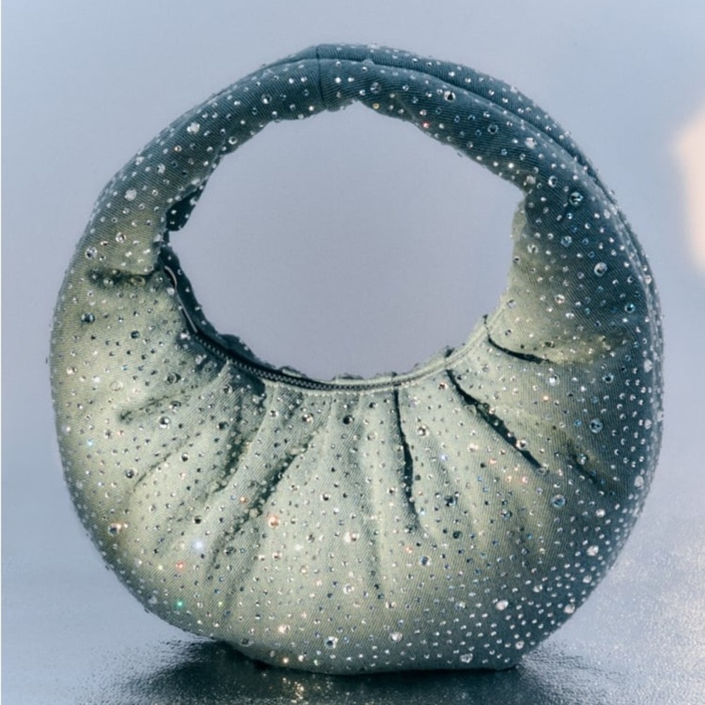 ZARA DIAMANTE OVAL SHAPED DENIM BAG - Picture 5 of 15